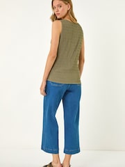 Roman Green Buttoned Stretch Vest Top - Image 3 of 5