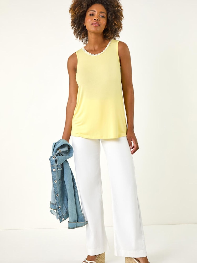 Roman Yellow Daisy Neck Trim Vest Top - Image 1 of 5