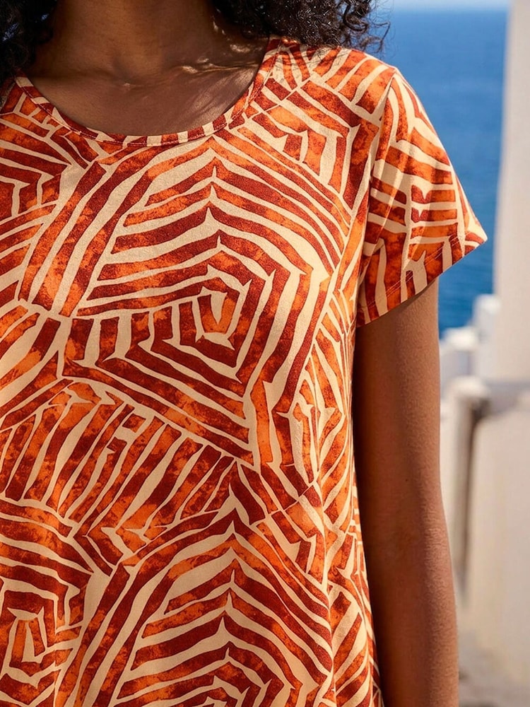 Roman Orange Abstract Print Hanky Hem Tunic Top - Image 4 of 4