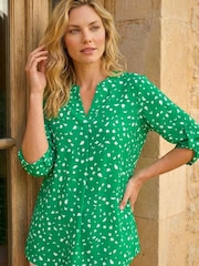 Roman Green Abstract Spot Print V-Neck Tunic Top - Image 1 of 4
