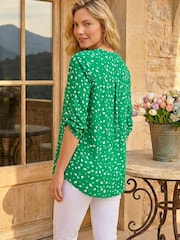 Roman Green Abstract Spot Print V-Neck Tunic Top - Image 3 of 4