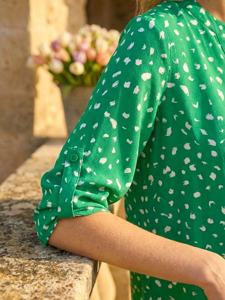 Roman Green Abstract Spot Print V-Neck Tunic Top - Image 4 of 4