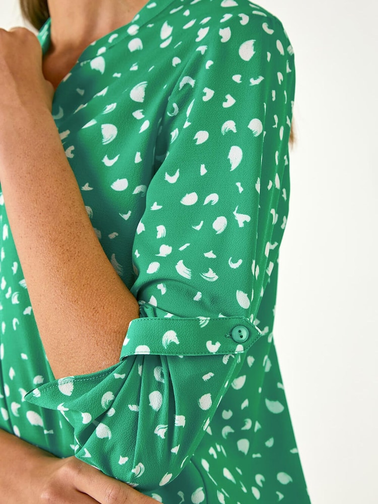 Roman Green Abstract Spot Print V-Neck Tunic Top - Image 5 of 5 Roman Green Abstract Spot Print V-Neck Tunic Top - Image 5 of 5