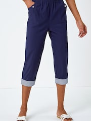 Roman Blue Contrast Detail Cropped Stretch Trousers - Image 1 of 5
