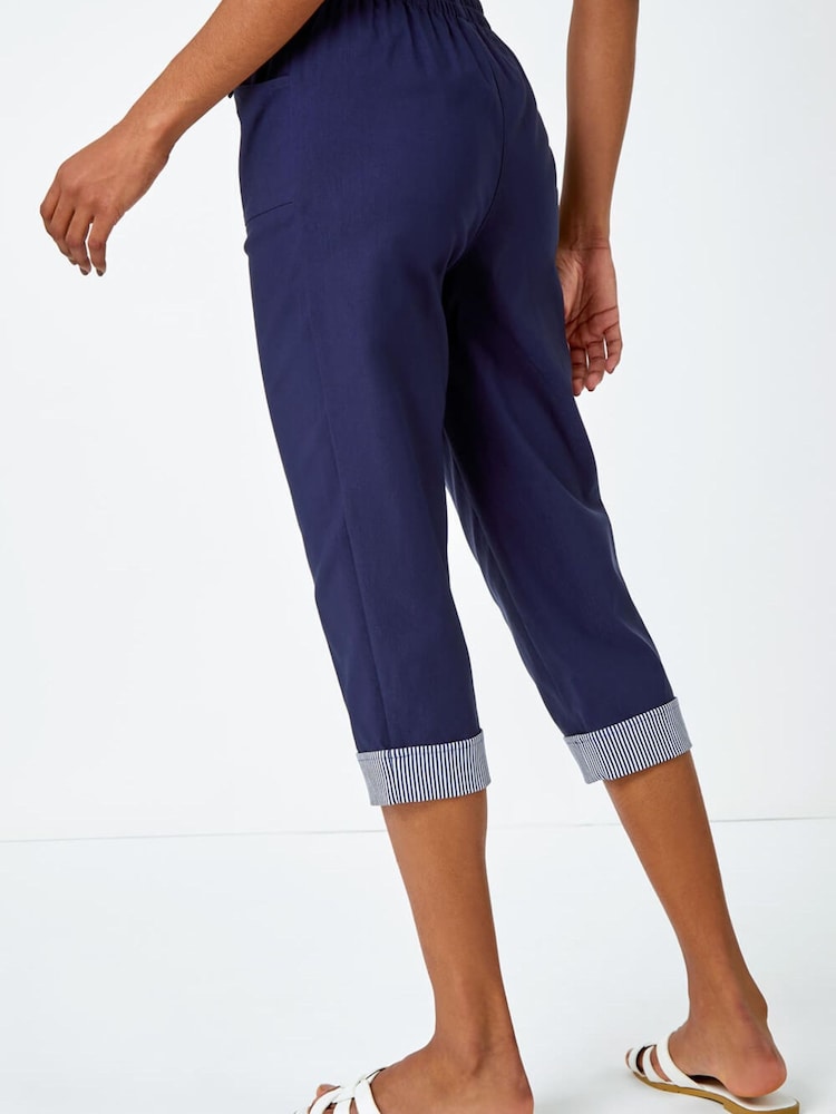 Roman Blue Contrast Detail Cropped Stretch Trousers - Image 2 of 5