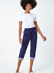 Roman Blue Contrast Detail Cropped Stretch Trousers - Image 3 of 5
