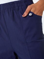 Roman Blue Contrast Detail Cropped Stretch Trousers - Image 4 of 5