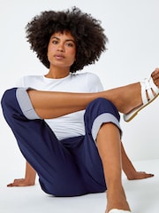 Roman Blue Contrast Detail Cropped Stretch Trousers - Image 5 of 5