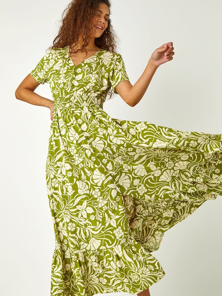 Roman Green Floral Print Button Detail Maxi Dress - Image 1 of 5 Roman Green Floral Print Button Detail Maxi Dress - Image 1 of 5