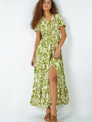 Roman Green Floral Print Button Detail Maxi Dress - Image 2 of 5