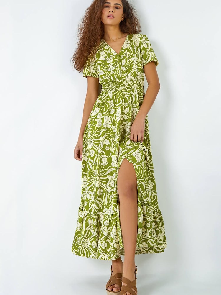 Roman Green Floral Print Button Detail Maxi Dress - Image 2 of 5 Roman Green Floral Print Button Detail Maxi Dress - Image 2 of 5