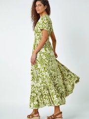 Roman Green Floral Print Button Detail Maxi Dress - Image 3 of 5
