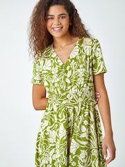 Roman Green Floral Print Button Detail Maxi Dress - Image 4 of 5