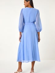 Roman Blue Chiffon V-Neck Midi Dress - Image 2 of 4