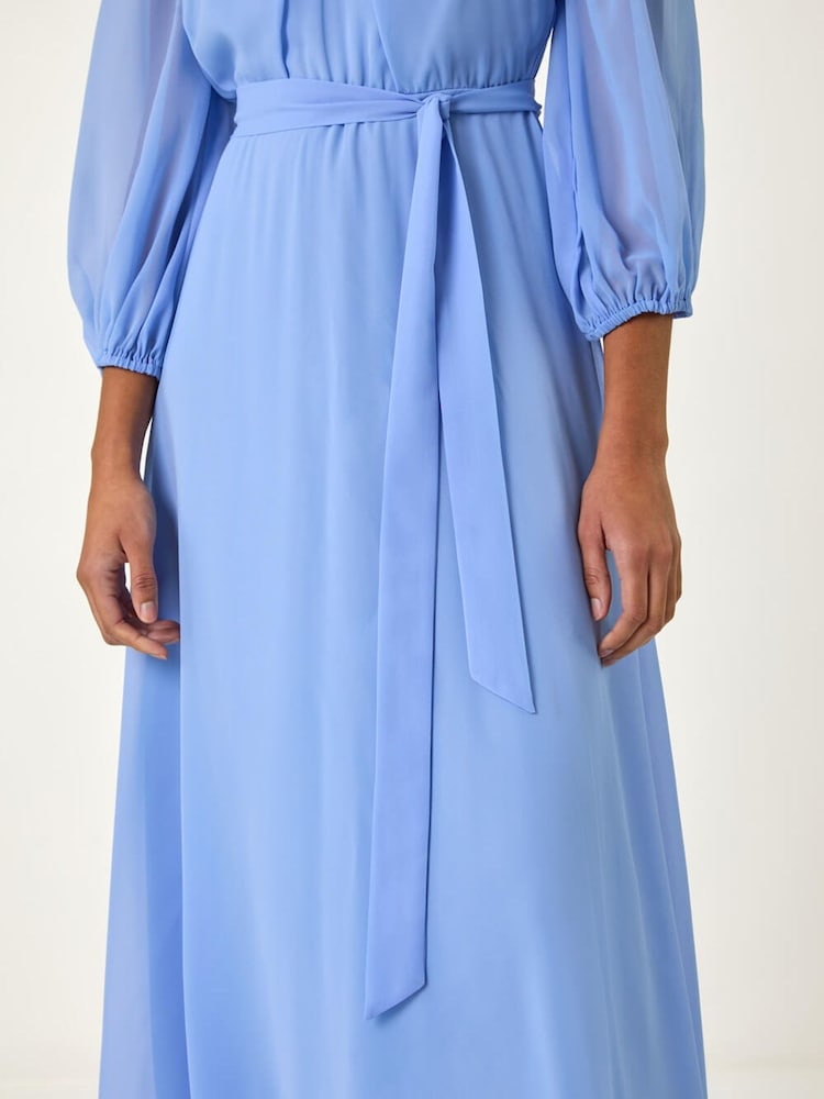 Roman Blue Chiffon V-Neck Midi Dress - Image 4 of 4