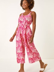 Roman Pink Abstract Strappy Jumpsuit - Image 2 of 5