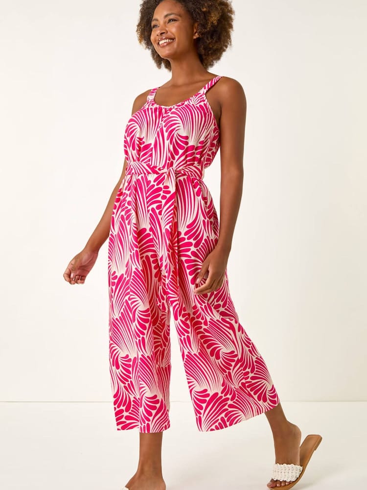 Roman Pink Abstract Strappy Jumpsuit - Image 2 of 5 Roman Pink Abstract Strappy Jumpsuit - Image 2 of 5