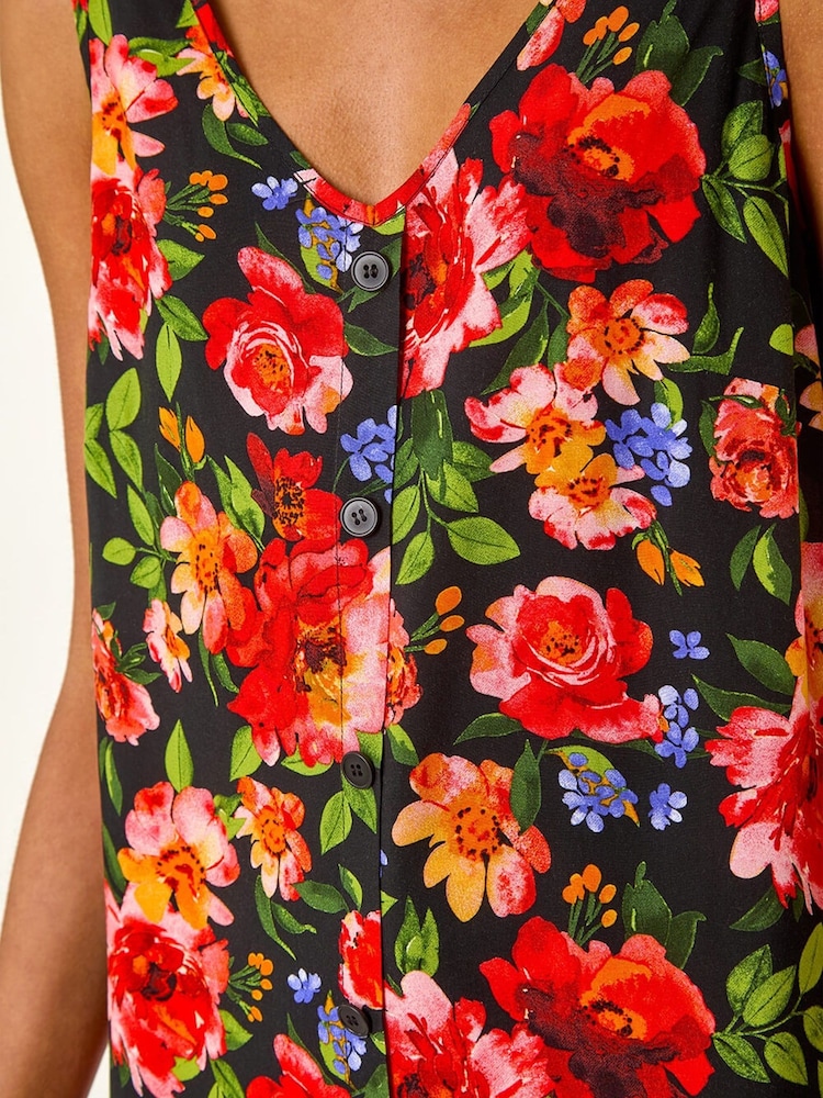 Roman Red Floral Buttoned Cami Top - Image 5 of 5 Roman Red Floral Buttoned Cami Top - Image 5 of 5