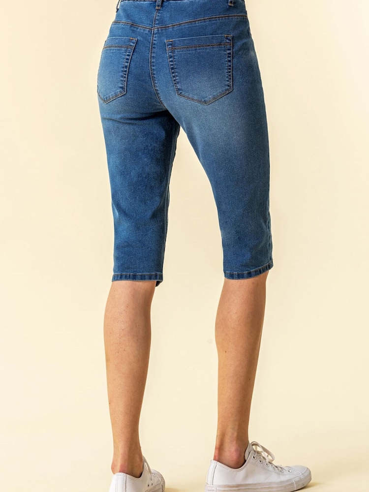 Roman Blue Stretch Knee Length Pedal Pusher Shorts - Image 2 of 5