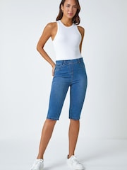 Roman Blue Stretch Knee Length Pedal Pusher Shorts - Image 4 of 5