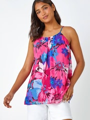 Roman Pink Floral Print Chiffon Cami Top - Image 1 of 5