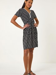 Roman Black Ditsy Floral Print Trim Dress - Image 1 of 5