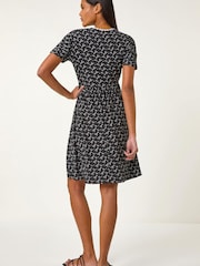 Roman Black Ditsy Floral Print Trim Dress - Image 3 of 5