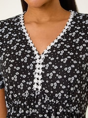 Roman Black Ditsy Floral Print Trim Dress - Image 5 of 5