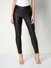 Roman Black Faux Leather Pull On Elastic Waist Trousers - Image 1 of 11
