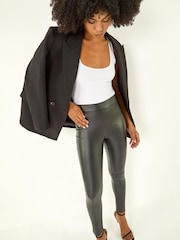 Roman Black Faux Leather Pull On Elastic Waist Trousers - Image 3 of 11