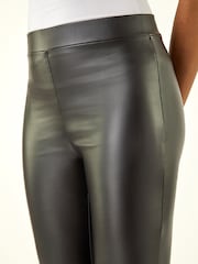 Roman Black Faux Leather Pull On Elastic Waist Trousers - Image 7 of 11