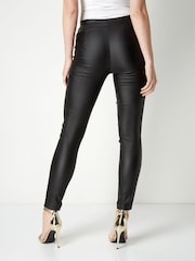 Roman Black Faux Leather Pull On Elastic Waist Trousers - Image 9 of 11