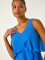 Roman Blue Embellished Hotfix Tiered Chiffon Dress - Image 4 of 5
