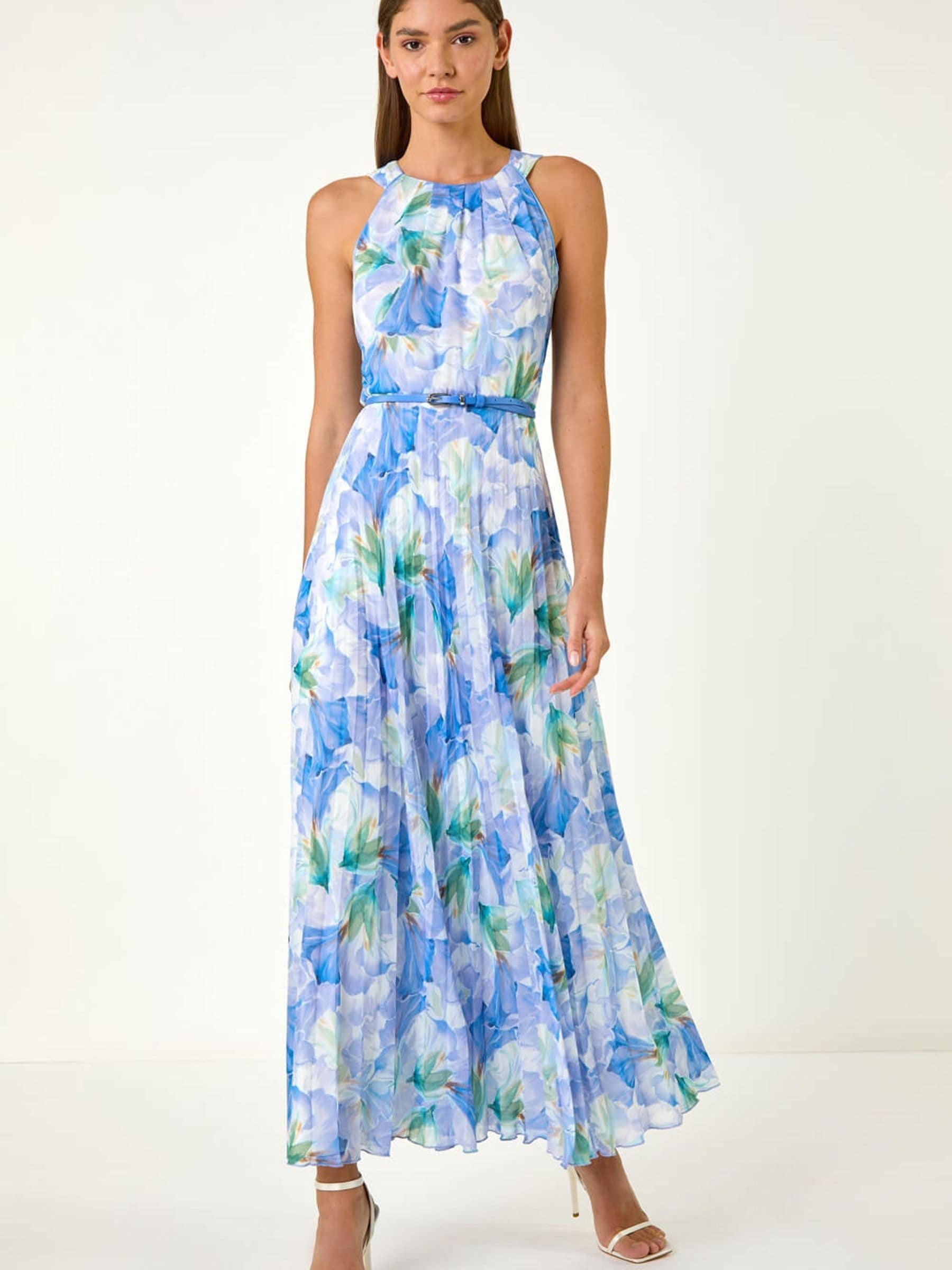 Buy Roman Blue Floral Print Pleated Maxi Dress from Next USA
