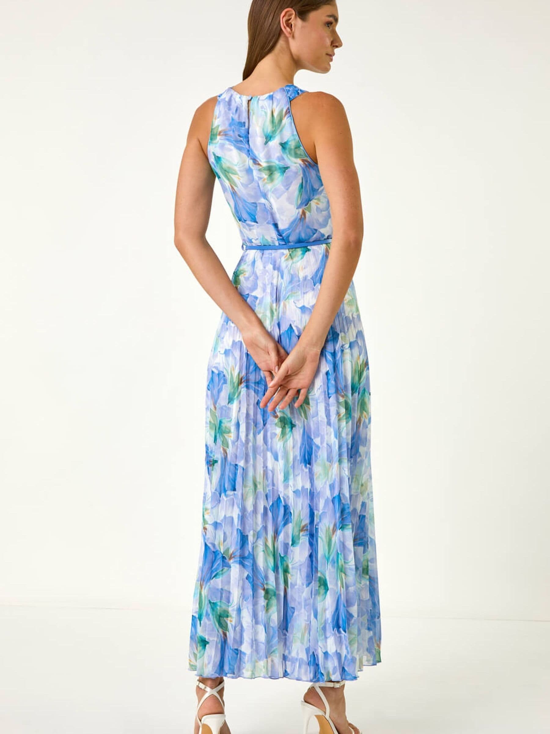 Buy Roman Blue Floral Print Pleated Maxi Dress from Next USA