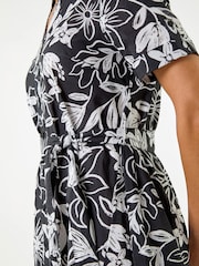 Roman Black Floral Print Tie Waist Midi Dress - Image 4 of 5