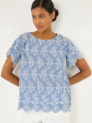 Roman Blue Floral Broidery Top - Image 1 of 5