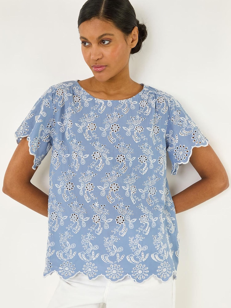 Roman Blue Floral Broidery Top - Image 1 of 5 Roman Blue Floral Broidery Top - Image 1 of 5