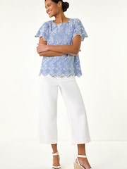 Roman Blue Floral Broidery Top - Image 2 of 5