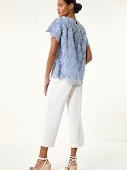Roman Blue Floral Broidery Top - Image 3 of 5