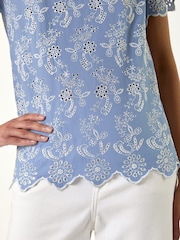 Roman Blue Floral Broidery Top - Image 5 of 5