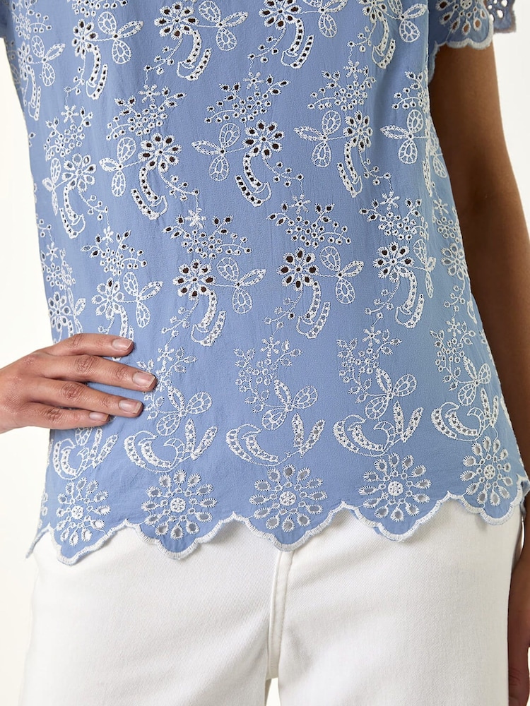 Roman Blue Floral Broidery Top - Image 5 of 5 Roman Blue Floral Broidery Top - Image 5 of 5