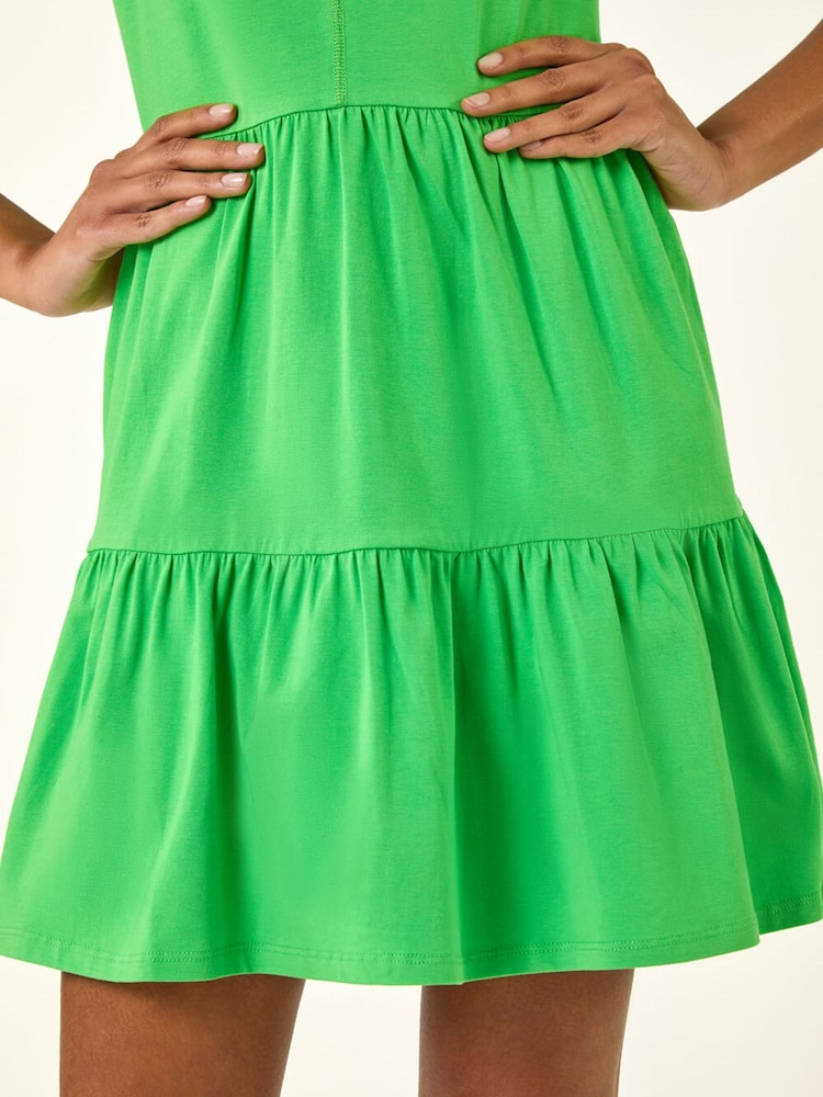 Roman Green Cotton Tiered Stretch Dress - Image 5 of 5