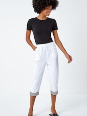 Roman White Contrast Detail Cropped Stretch Trousers - Image 1 of 5
