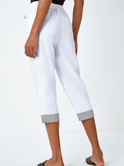 Roman White Contrast Detail Cropped Stretch Trousers - Image 3 of 5