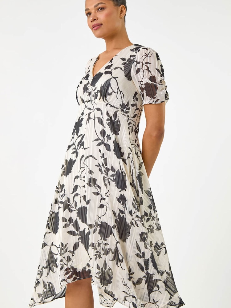 Roman Black Floral Print Hanky Hem Midi Dress - Image 5 of 5 Roman Black Floral Print Hanky Hem Midi Dress - Image 5 of 5