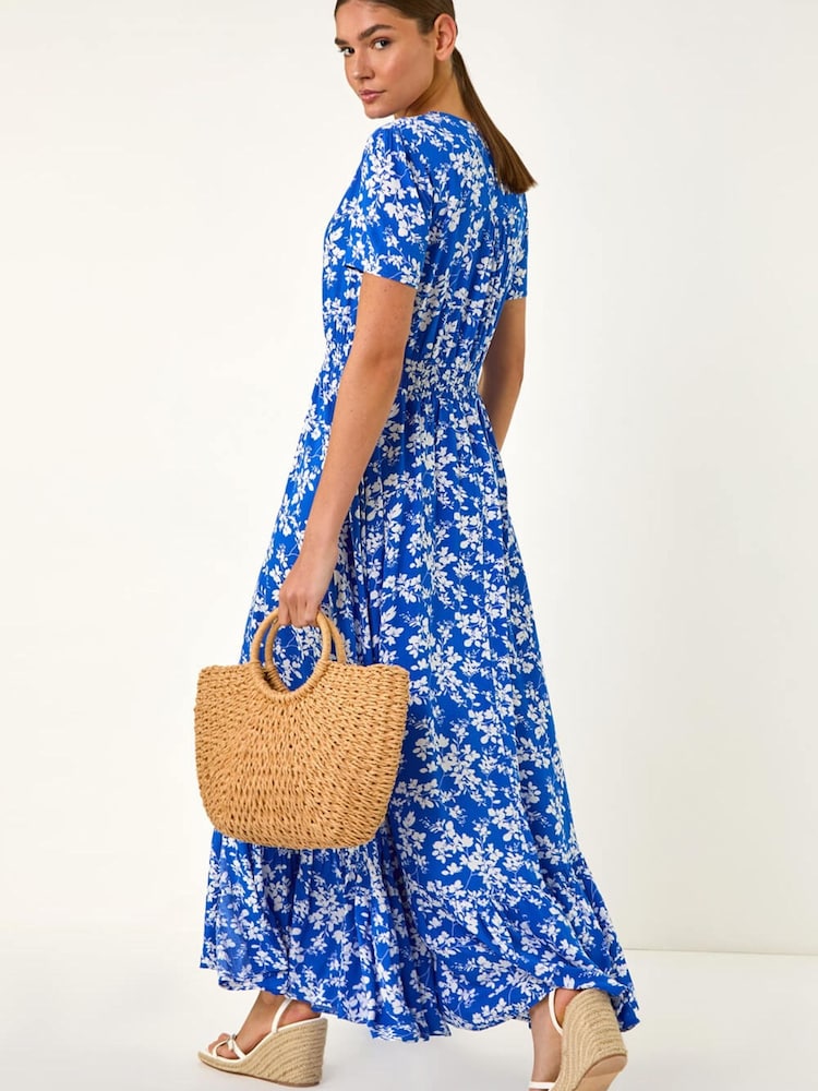 Roman Blue Floral Button Maxi Dress - Image 1 of 5