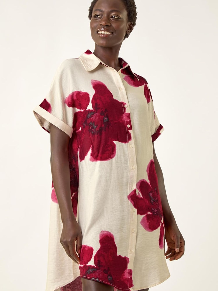 Roman White Floral Print Shift Shirt Dress - Image 1 of 5