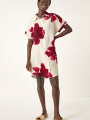 Roman White Floral Print Shift Shirt Dress - Image 2 of 5