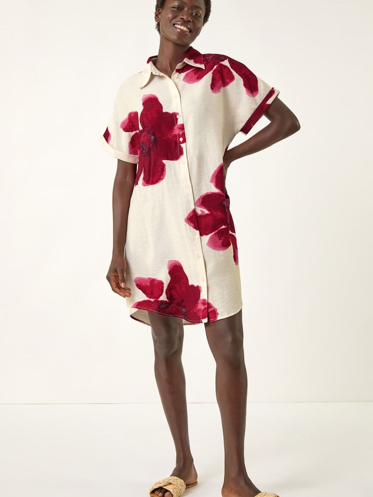 Roman White Floral Print Shift Shirt Dress - Image 2 of 5